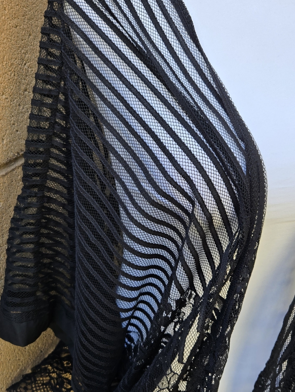 Main Strip Black Sheer Lace Kimono Cover-Up - Picture 2 of 6
